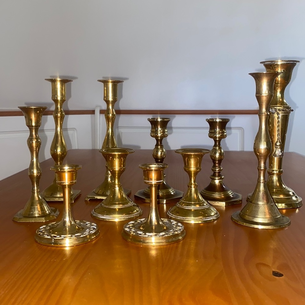 11 Assorted Vintage Brass Candle Holders